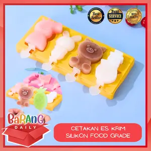 CETAKAN ES KRIM SILIKON 4 SLOT + STIK ES KRIM CETAKAN ICE CREAM POPSICLE