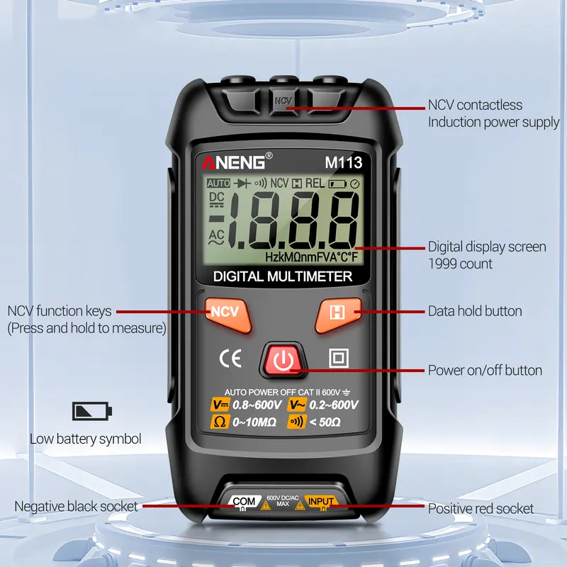ANENG Digital Multimeter Portable NCV Non Contact 1999 Count 600V - M113 - Black 7