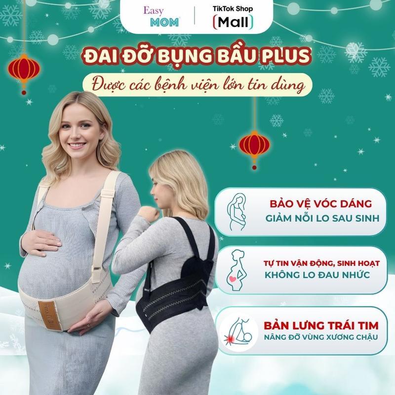  Đai nâng đỡ bụng bầu Easy MOM PLUS giảm đau lưng co giãn 4 chiều thoáng khí thoải mái vận động hai màu đen và da 