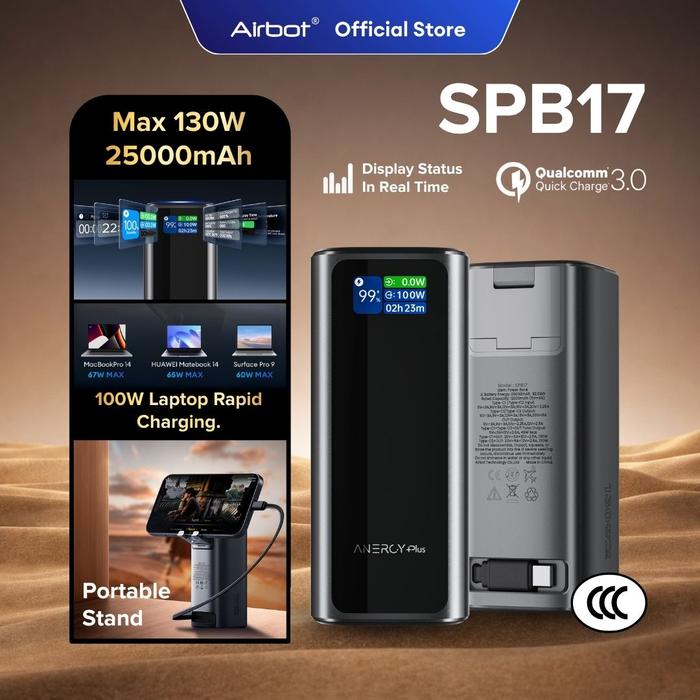 Gambar [ 130W ] Airbot SPB17 | 25000mAh Power Bank Single Output Fast Charging High Speed Laptop CCC Certified Inbuild Cable dari Airbot Indonesia Kota Administrasi Jakarta Utara Tokopedia
