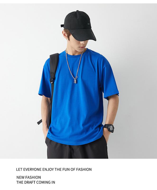 Product Introduction of EDC American Streetwear Heavyweight 230g Short Sleeve T-shirt Unisex Ins Basic Solid Color Undershirt 5