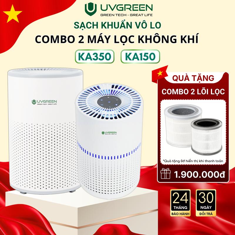[TẶNG 2 LỌC] Combo Máy Lọc Không Khí UVC LED Diệt Khuẩn UVGREEN KA350 40m2 và KA150 20m2 - Bộ Lọc HEPA H13 Chống Vi Khuẩn - Bảo Hành Chính Hãng 24 Tháng