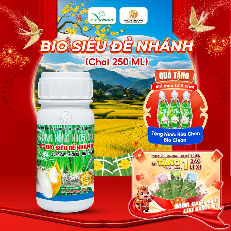 Phân bón lá hữu cơ BIO SIÊU ĐẺ NHÁNH Dạng Nước giúp cây lúa siêu đẻ nhánh nở bụi to cứng cây kích rễ phát triển hòa tan 100% trong nước hạn chế tắc vòi phun - Chai 250ml