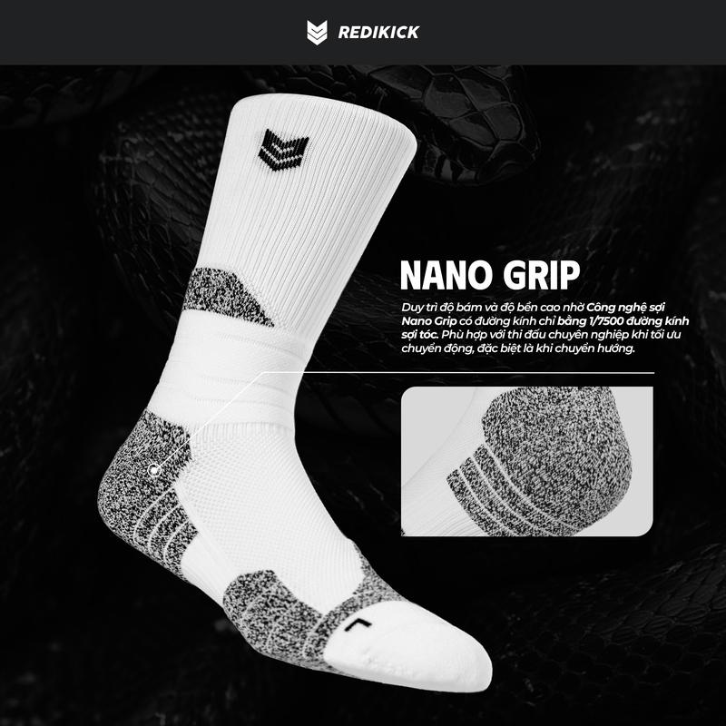 Tất thể thao Redikick Power Grip chống trượt thoáng khí có đệm chuyên dụng Chơi Bóng Rổ, Pickleball, Tennis, Bóng Đá, Chạy Bộ, Tập Gym, Sport Nam chuyên nghiệp