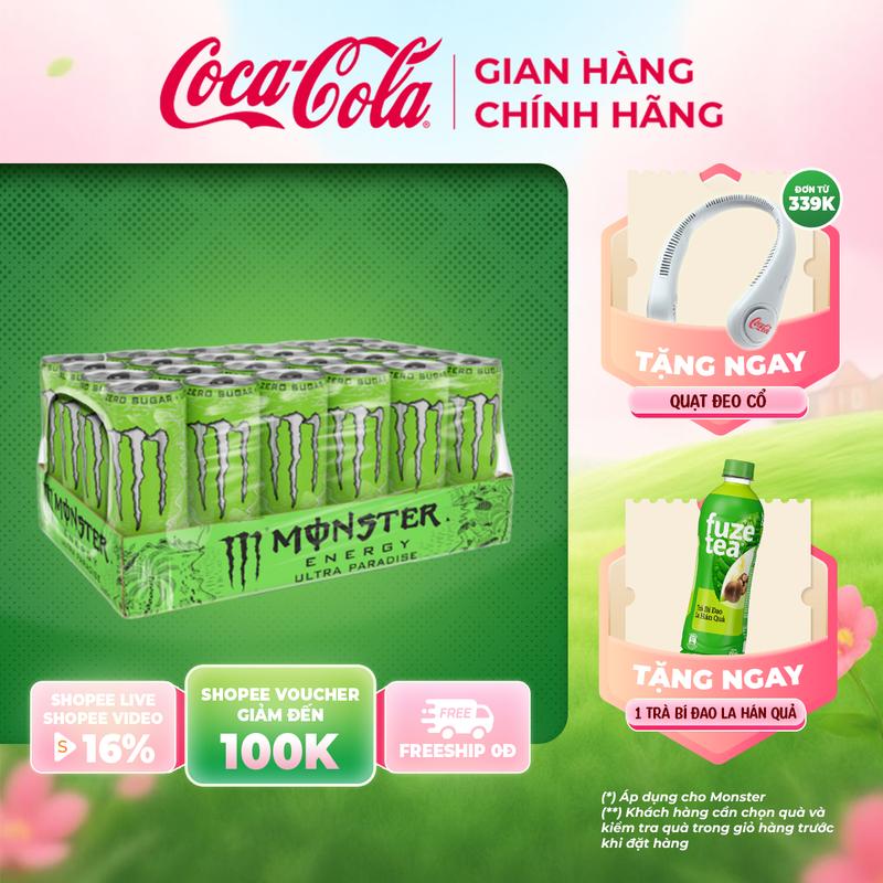 Thùng / Lốc 24 lon Nước Ngọt Giải Khát Tăng Lực Monster Ultra Paradise 355ml/ lon Sale 10.10 Coca-Cola Beverages VN_TT