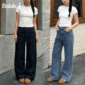 Balale.j Baggy Denim Jeans Celana Panjang Wanita Korean Style Jeans Pinggang Tinggi Longgar Kulot Jeans TY178