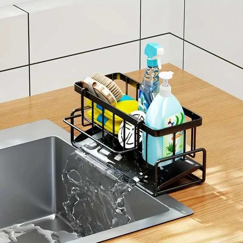 Kitchen Sink Drain Rack, 1 Count Kitchen Sink Storage Rack with Dishcloth Holder, Kitchen Sink Organizer, Kitchen Accessories, Home Organizer 2