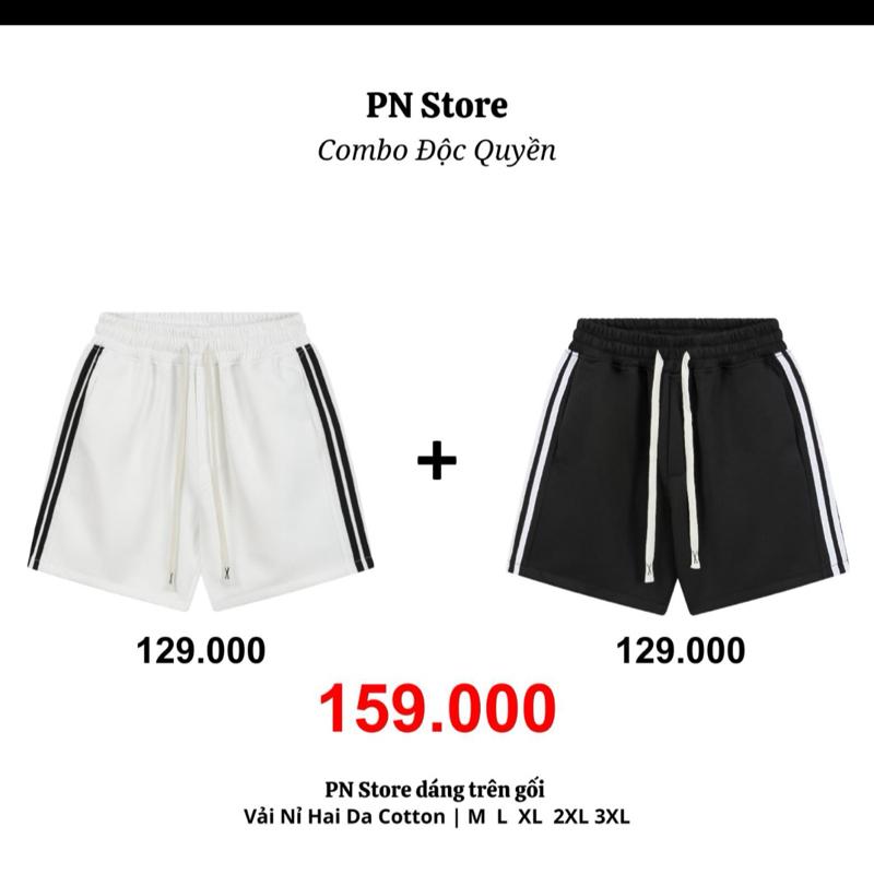￼(Combo 2 Quần Short NỈ 2 DA) THIẾT KẾ 2 Sọc PN Store dáng Trên Gối Bản Nâng Cấp đường May Menswear Nam Kem Nhung