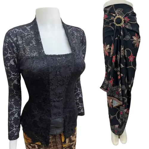 BINAYA SET One Set Kebaya Brokat dan Rok Lilit Motif Batik Kain Katun 0