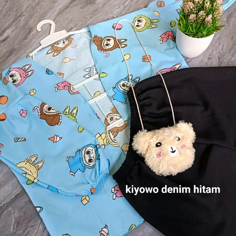 Setelan Kiyowo Anak Perempuan Lengan Panjang, Outer Katun Mikro dan Celana Kringkle Airflow - Ukuran M-L - Cowo 3