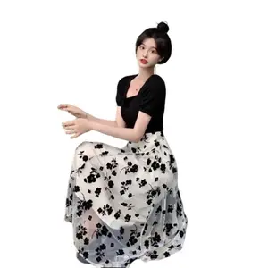 COD BLACK N WHITE FAKE TWO PCS RETRO DRESS  FD015