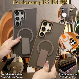 ขาตั้งแบบใสด้าน, ดีไซน์หรูหรา, รองรับแม่เหล็ก, เข้ากันได้กับ Samsung S25FE, S25Edge, S25Ultra, S25+, S25, S24FE, S24Ultra, S24Plus, S24, S23Ultra, S23, [เข้ากันได้กับ MagSafe], ไม่เหลือง, [ความรู้สึกเหมือนเนื้อหนัง]