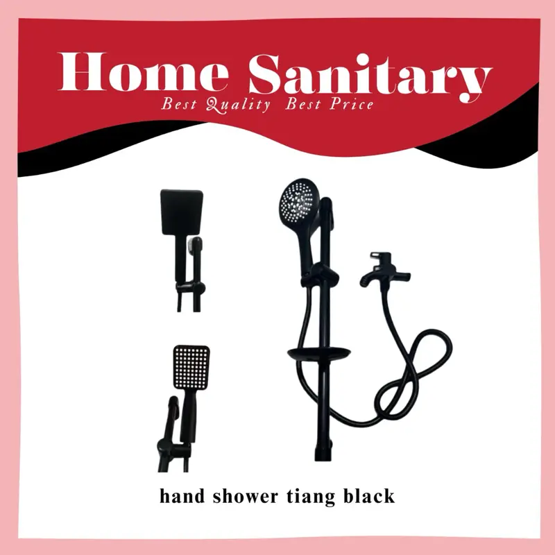 Hand Shower Tiang Black + Kran Cabang Engkol Black