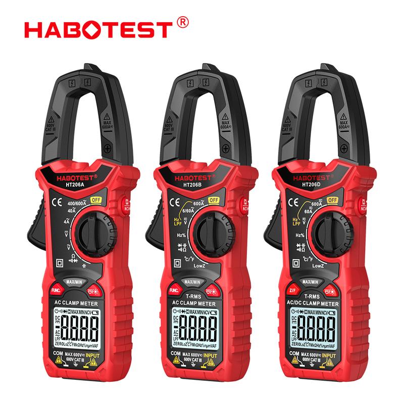 Máy đo kẹp kỹ thuật số, HABOTEST HT206, 600V AC / DC, 6000 số đếm dòng điện, Phạm vi tự động, Đồng hồ đo vạn năng, Máy kiểm tra điện áp ampe kế 600A, Ohm, Tính liên tục, Hz