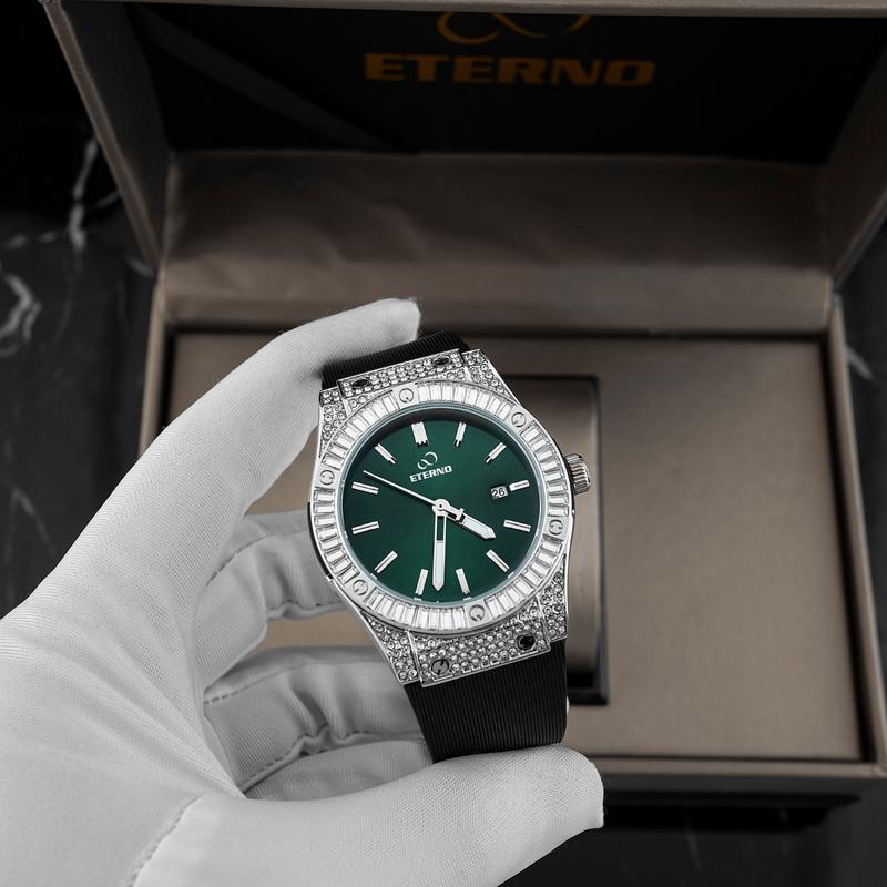   TANDONGHO  Đồng Hồ Nam ETERNO E24-0046 Dây Cao Su Đen - Viền Đính Đá Cao Cấp 