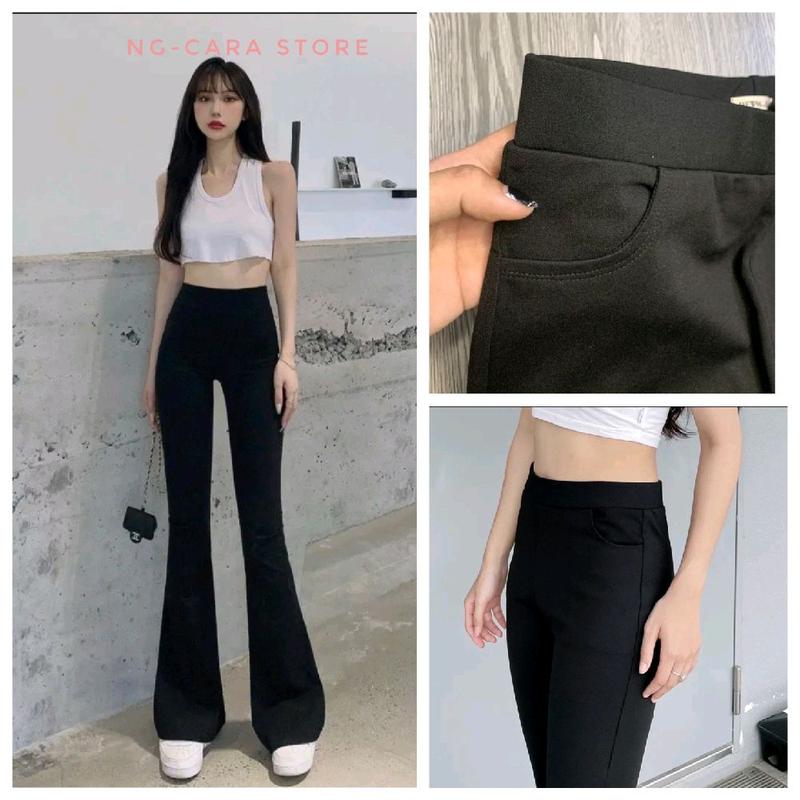 CÓ TÚI Quần dài ống loe nữ CÓ 2 TÚI TRƯỚC cạp cao vải Thun co giãn 4 chiều KHÔNG KHÓA KÉO đi làm đi chơi
