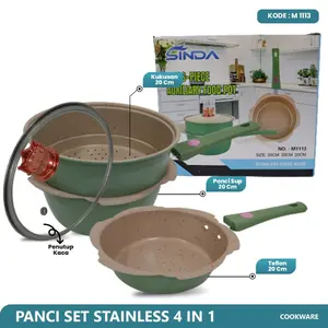 Panci Mpasi Set Bayi Granit Wajan Food Grade Fry Pan Steamer Set Stainless Kukusan Cookware Kitchenware