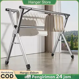 Jemuran Besi Pakaian 240cm Tahan Karat Jemuran Lipat Portable Pengering Pakaian berdiri rak pengeringan 3 tingkat Kokoh
