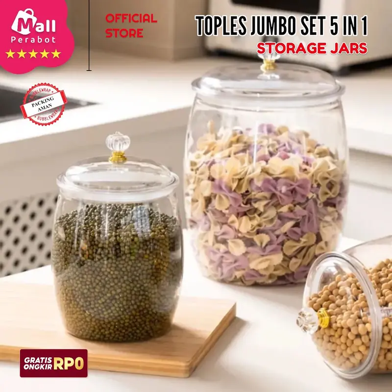 Mall Perabot | Toples Akrilik Jumbo Kedap Udara | Toples Gentong Set 5 in 1 | Stoples Jars Penyimpanan Makanan / Snack / Kue 6