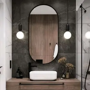 Cermin oval besi hitam 90cm x 50cm mirror wastafel kamar mandi