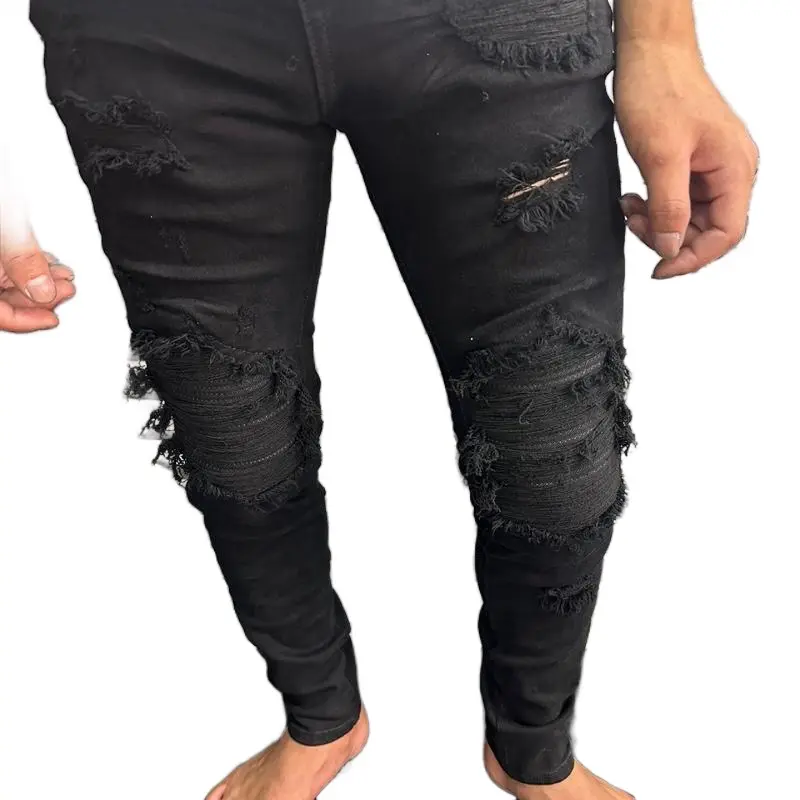Quần jean nam đen vá vải bò đen co dãn bó ôm đùi nhỏ chân thon Menswear Tim Kem Pants quanjeans  namsale  vá quần  jean quan