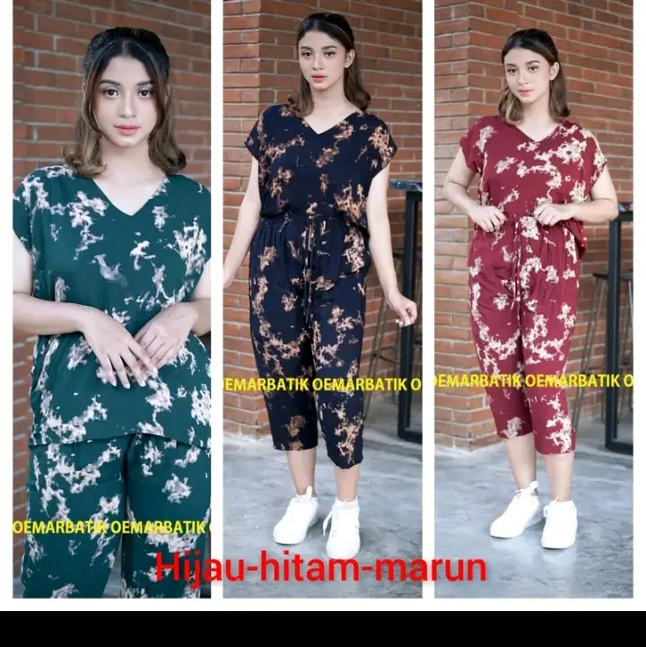 setelan celana motif lenganlengan pendek fit kantong Wanita baju 2