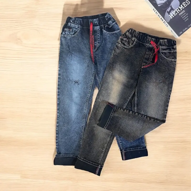 Celana Jeans Anak Sobek Tembus Pinggang Karet Soft Jeans Melar Size 1-13Tahun - Trendy dan Fashionable dengan Model Sobek Lutut Tembus dan Dilengkapi Laser Pakaian 1