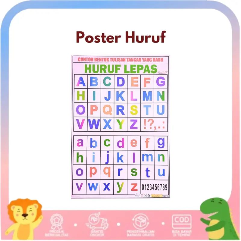 Paket 3 Poster Belajar Anak Edukasi Mengenal Huruf, Angka dan Hijaiyah 1