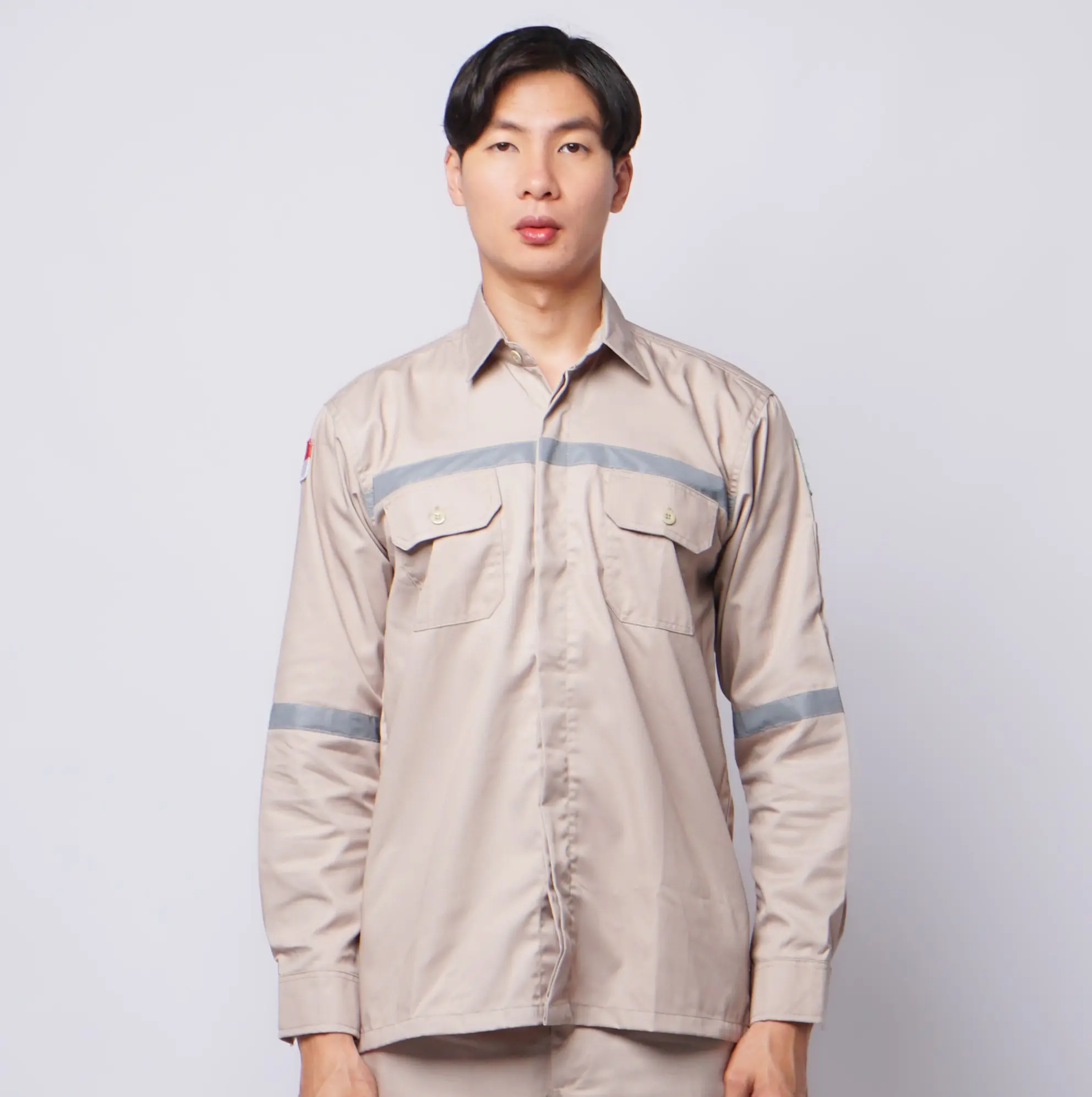 Eliter Workwear - Baju Safety Wearpack Proyek Pria Lengan Panjang Kerja Lapangan Tambang Cargo K3 Cream Krem Navy Hitam