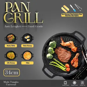 Pan Grill Anti Lengket --Food Grade/Alat Panggang Ala Korea Style Diameter 34CM Mini Barbecue Plate / Grill Pan Set Korean Barbeque / Panggangan Barbekyu Kecil Kitchenware