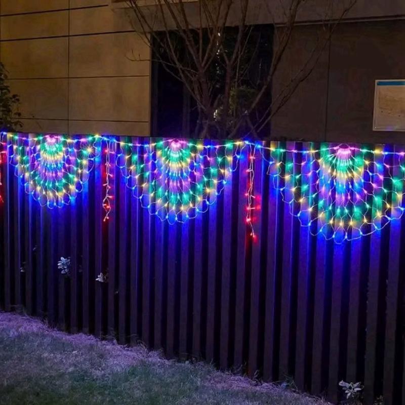Đèn LED Nháy Đuôi Công  Dạng Lưới Hình Quạt Đa Sắc Màu TRANG TRÍ TẾT - Đèn LED Lưới Rủ Trang Trí Cây Cảnh, Ban Công, Sân