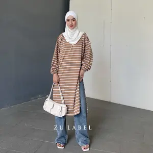 Alila Stripe Tunik Slit Kaos Katun by Zulabel