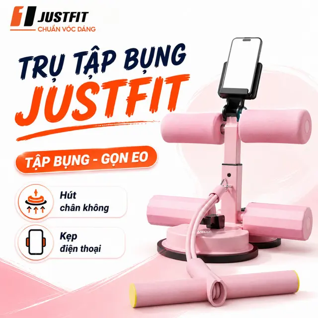 [Aff] Dụng Cụ Tập Cơ Bụng Nâng Cấp Tại Nhà Đế Hút Chân Không Trụ Chữ T Kèm Dây Kéo Đàn Hồi 4 Ống JUSTFIT