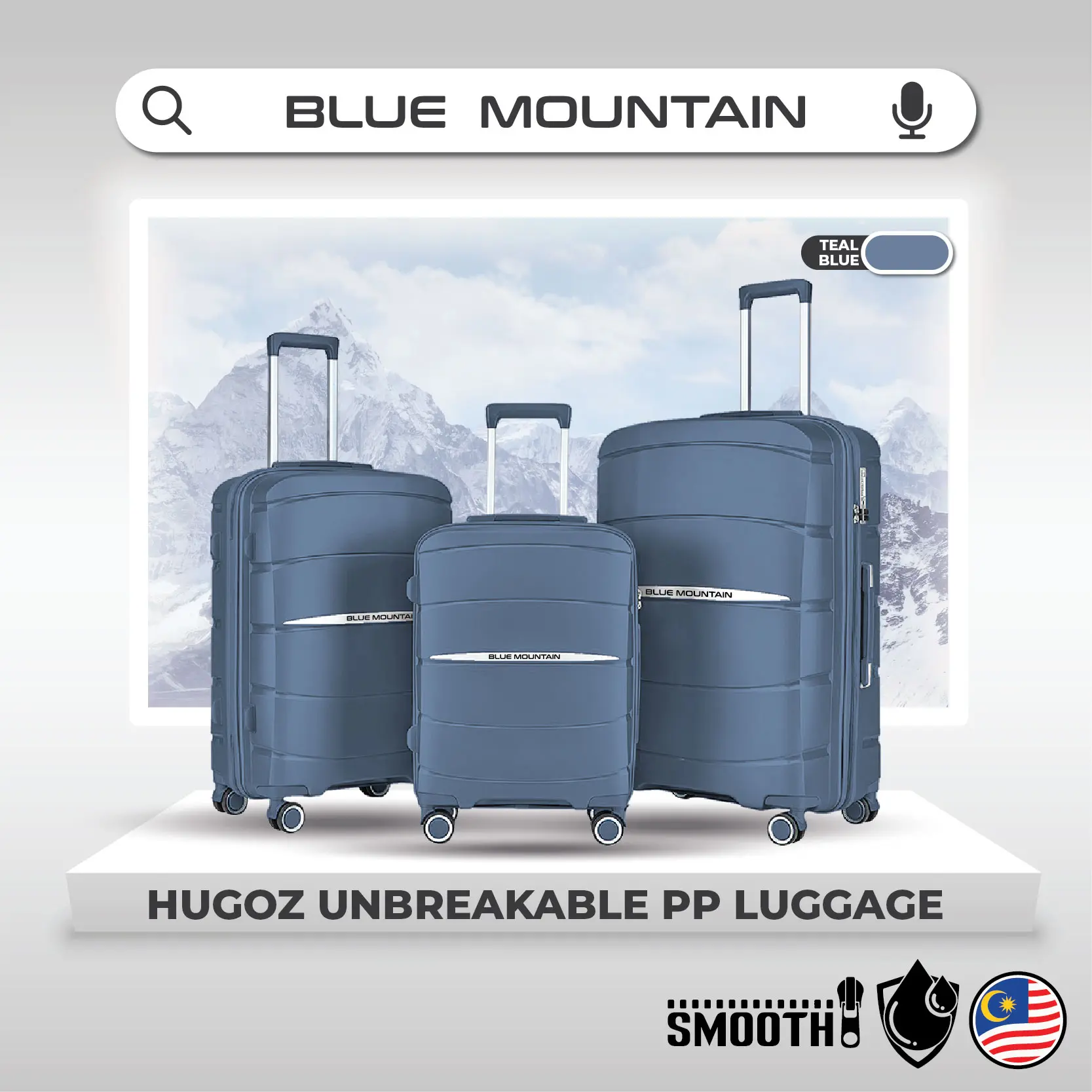 Blue Mountain 20"/24"/28" Hugoz UNBREAKABLE PP Expandable Hard Case Hand Trolley Luggage Bag Suitcases with Lock