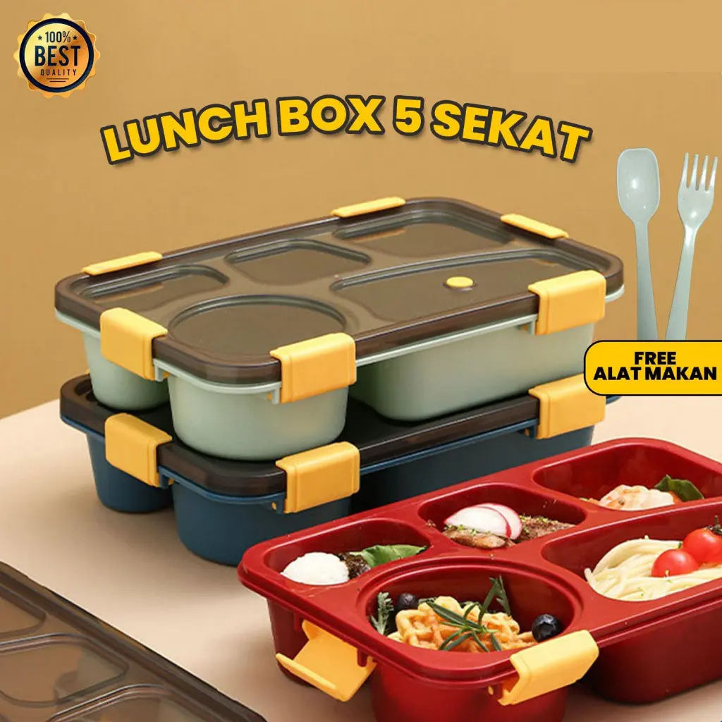 【COD】Kotak Makan Lunchbox Tempat Makan  5 Sekat Kapasitas Besar Anti Tumpah Kitchenware