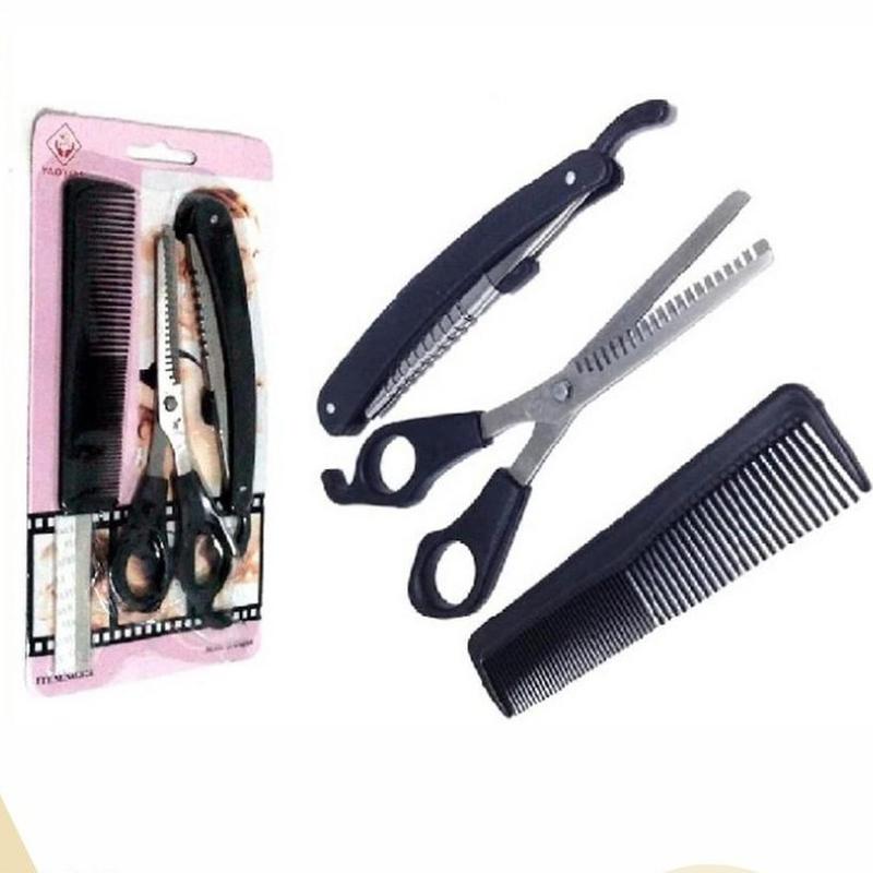 GUNTING RAMBUT SET 3In1 GUNTING SASAK SISIR PISAU CUKUR RAMBUT 1