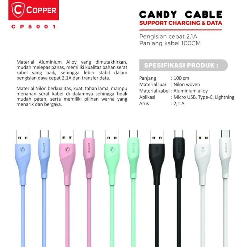 Copper High Premium Kabel Data CANDY Quick Charging - For Iphone / Micro / Type C 3