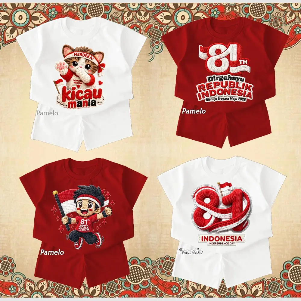 Setelan Anak 17 Agustus 2026 Dirgahayu 81 2026 Katun Combad 24s Baju Celana anak Merah putih Adem Dirgahayu 2026