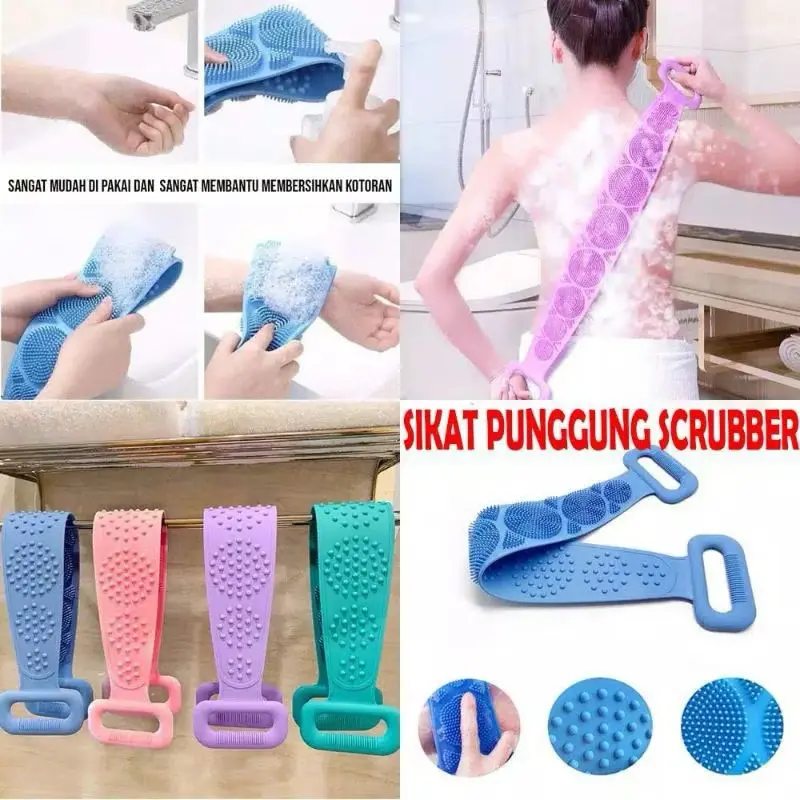 Sikat Gosok Punggung Silikon Halus Anti Iritasi Mudah Dibersihkan Alat Bantu Mandi Penggosok Pembersih Badan