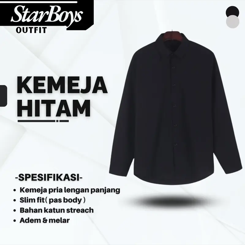 Setelan Pria Kemeja Hitam & Celana Casual Panjang Slimfit dengan Gaya Elegan Keren - Blazer, Formal, Kantor, kampus, Pengantin Cowok Casual Outfit Cowok Korean Style Polos Dewasa 2