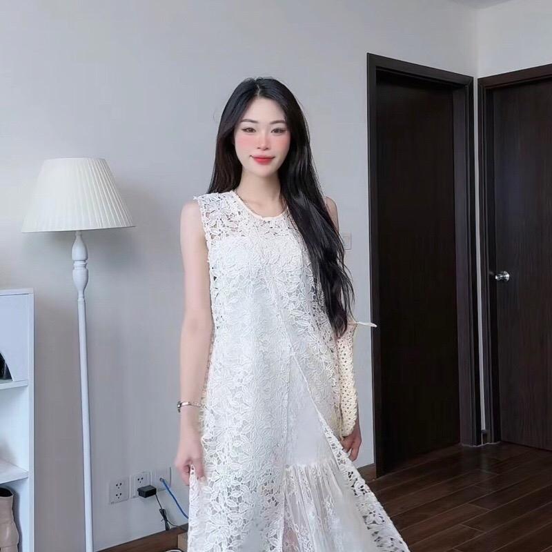 [ TẶNG ÁO 2 DÂY ] Set sành điệu áo ren dáng dài kèm chân váy ren xuyên thấu 6679