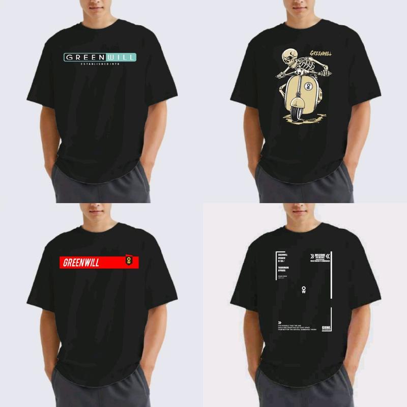 Kaos 100rb 8 Pcs Kaos GreenWill Baju Atasan Lengan Pendek Pria Wanita Dewasa T-Shirt Hitam Distro Oblong 3