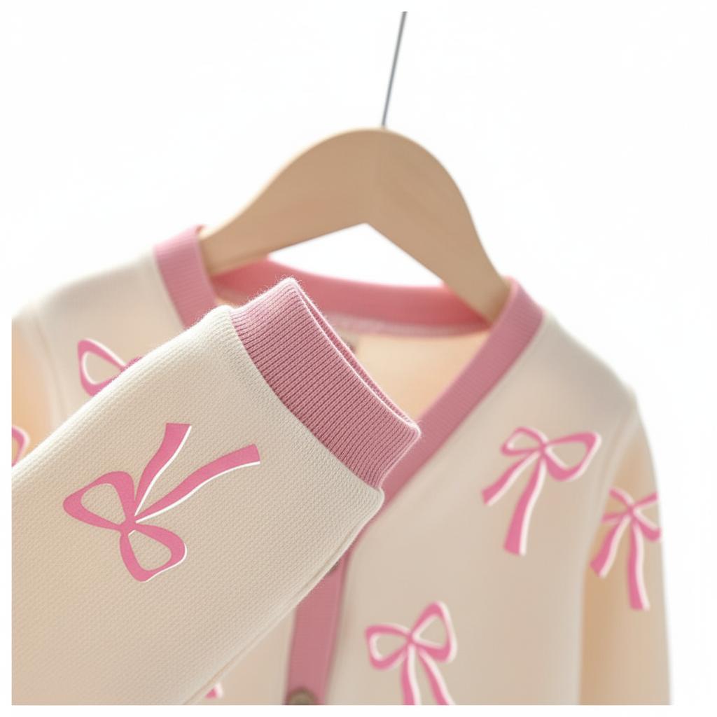 CAIFU Jaket Cardigan Pita Cream Anak Perempuan Lengan Panjang Y2K Usia 3-12 Tahun Bahan Lembut Halus Nyaman Adem Variasi Warna Pastel Cantik Fashion