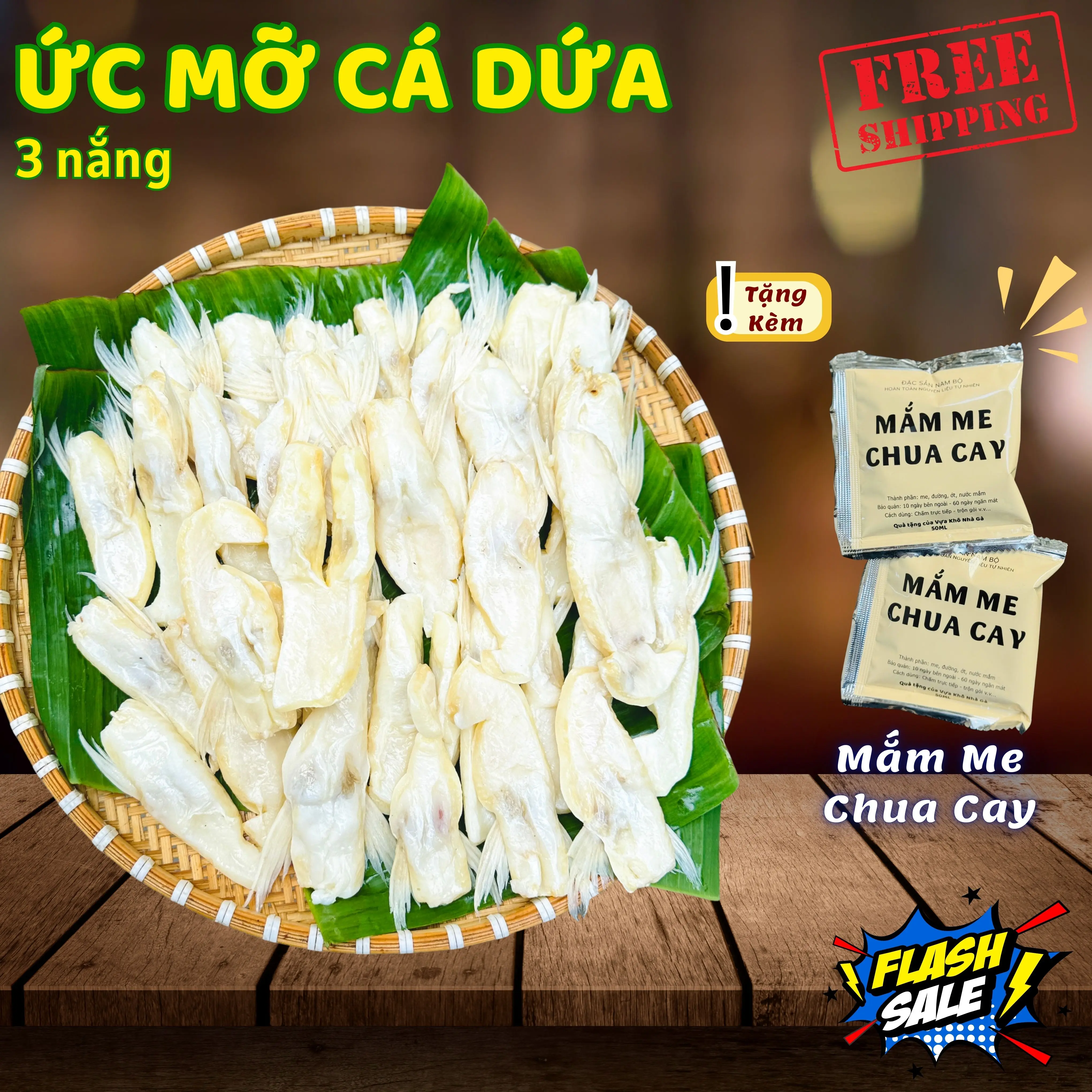 Khô Ức Mỡ Cá - Tặng Mắm Me Chua Cay - Khô 3 Nắng Loại 1 Vị Mặn Ăn Cơm Béo Mỡ Rất Ngon - Cá Basa Lai - Vựa Khô Nhà Gà Food