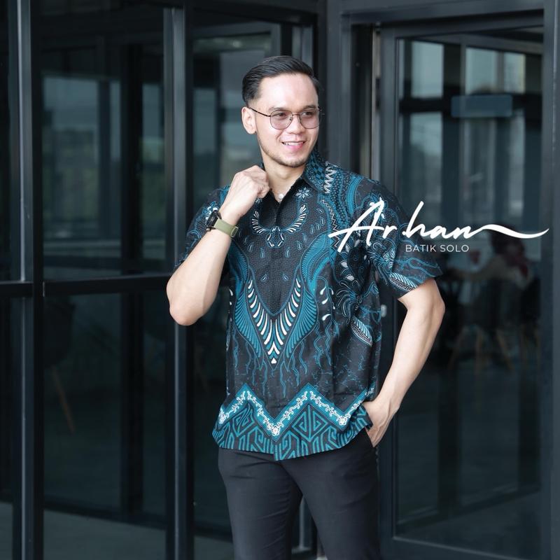 Kemeja Batik Premium motif BIRU SEKTI lengan panjang/pendek Bahan katun prima premium ARHANBATIKSOLO 1