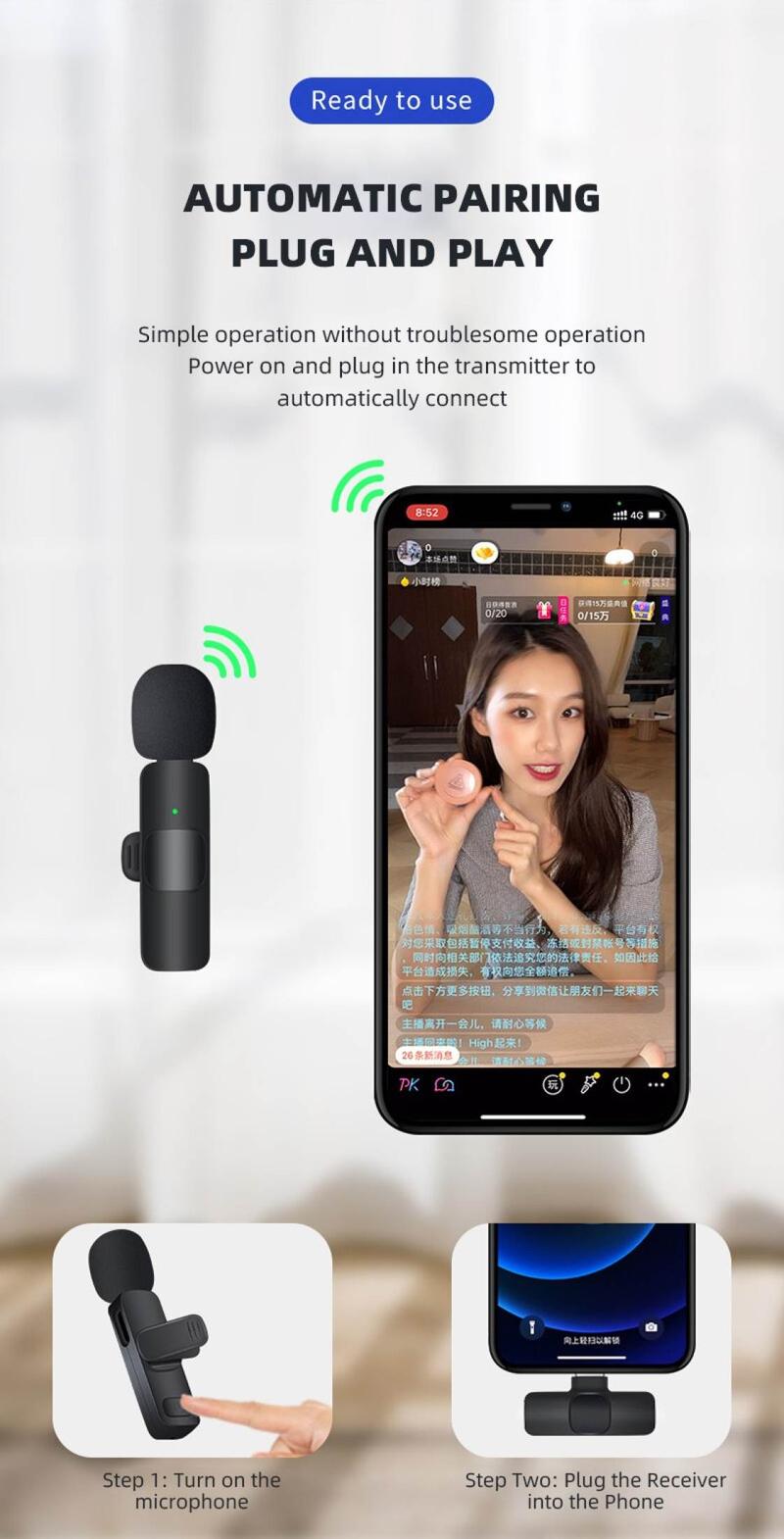 Product Introduction of Wireless Collar Clip  Outdoor Mobile Phone Live Broadcast Equipment Video Recording Radio Noise Reduction  Audio Smartphone  wireless microphone boy a wireless mic 3