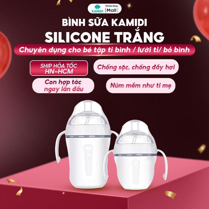  Bình sữa Kamidi chống sặc đầy hơi ti mọi tư thế màu trắng chất liệu silicon trắng an toàn siêu mềm chống sặc chống đầy hơi cho bé dung tích 150ml 250ml - bìnhsữa silicon KAMIDI chính hãng binh  chongsac 