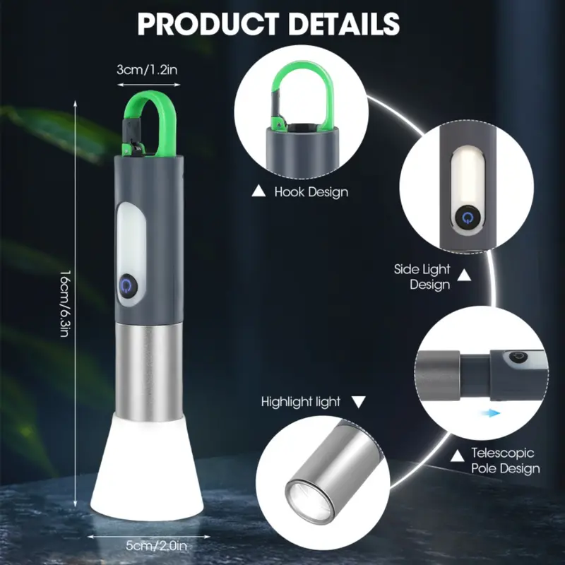 Đèn LED chiếu sáng Cầm Tay Siêu Sáng, Đèn pin Có Thể Sạc Lại 2 trong 1, 1000 Lumen, 4 chế độ ánh sáng, Nguồn sáng kép, Thu phóng vô hạn, Thích hợp để cắm trại, Đi xe đạp khẩn cấp, Câu cá, Đi bộ đường dài, Khám phá hang động 0