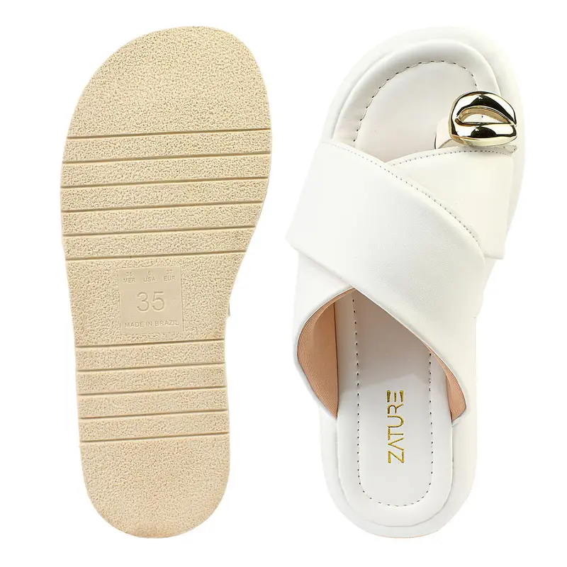 Sandália Feminina Zature Flatform Plataforma Tiras X Cruzada Acolchoadas Antiderrapante Enfeite Metalizado