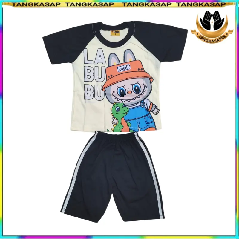 Setelan Anak Labubu Terbaru Lengan Pendek Pakaian Anak Unisek Katun  Tebal Adem - Tangkasap Celana Motif Baju Fashion 6
